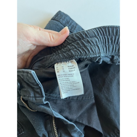 American Eagle Jeans Womens 12 Black Cargo Y2K Street Stretch Elastic Waist - Picture 7 of 12